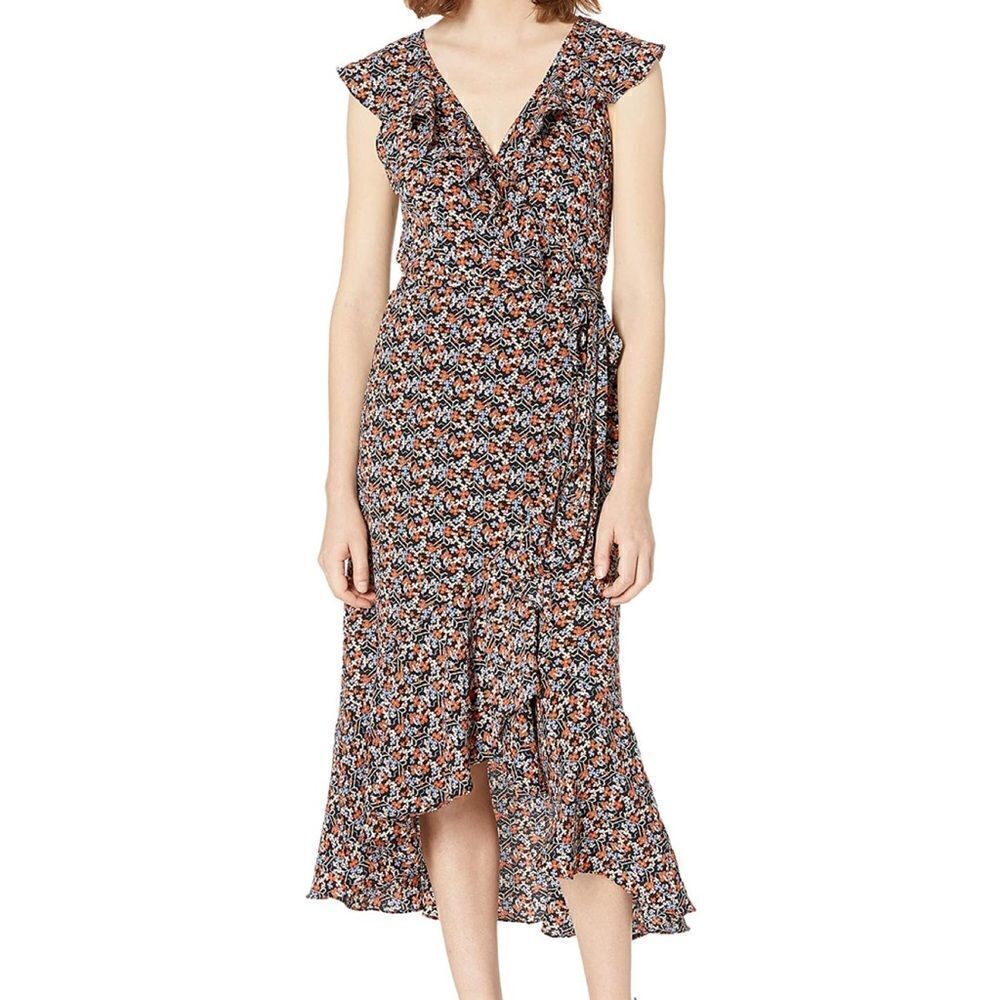 Max Studio Patterned Ruffle Midi Wrap Dress